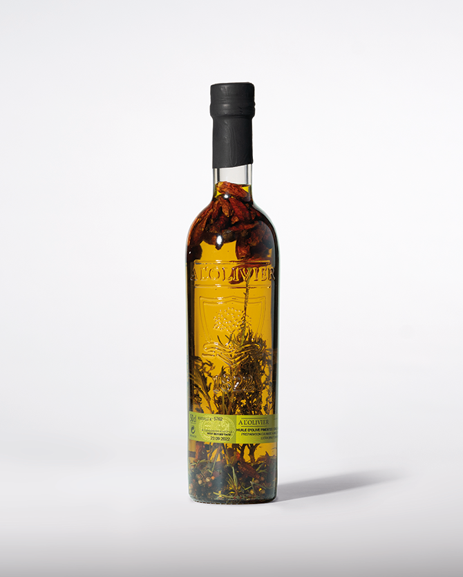 Huile d'olive vierge extra aux aromates - bouteille gravée