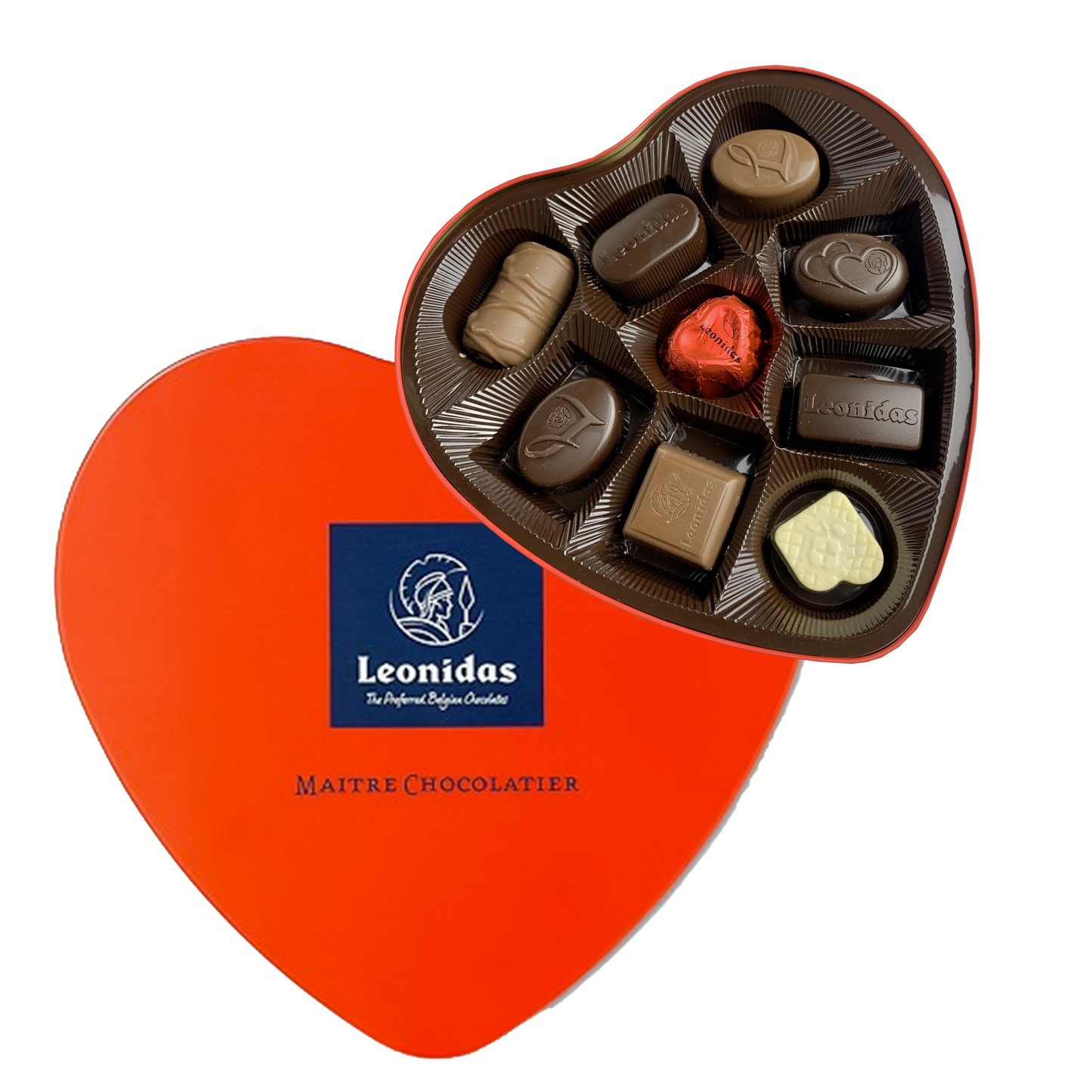 Coeur rempli de 9 chocolats Leonidas (boite en métal)- Saint-Valentin