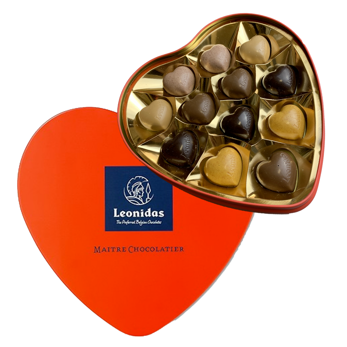 Heart filled with 12 Leonidas chocolates (metal box) - Valentine's Day