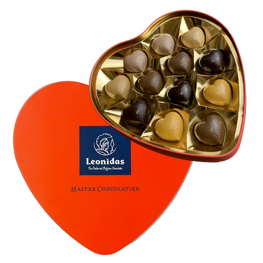 Coeur rempli de 12 chocolats Leonidas (boite en métal)- Saint-Valentin
